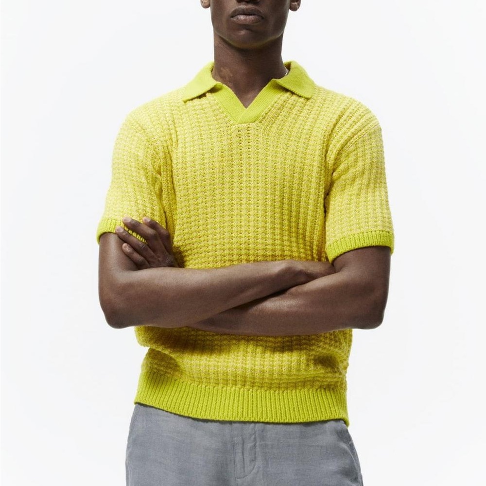 Zara Men’s Textured Knit Polo Shirt